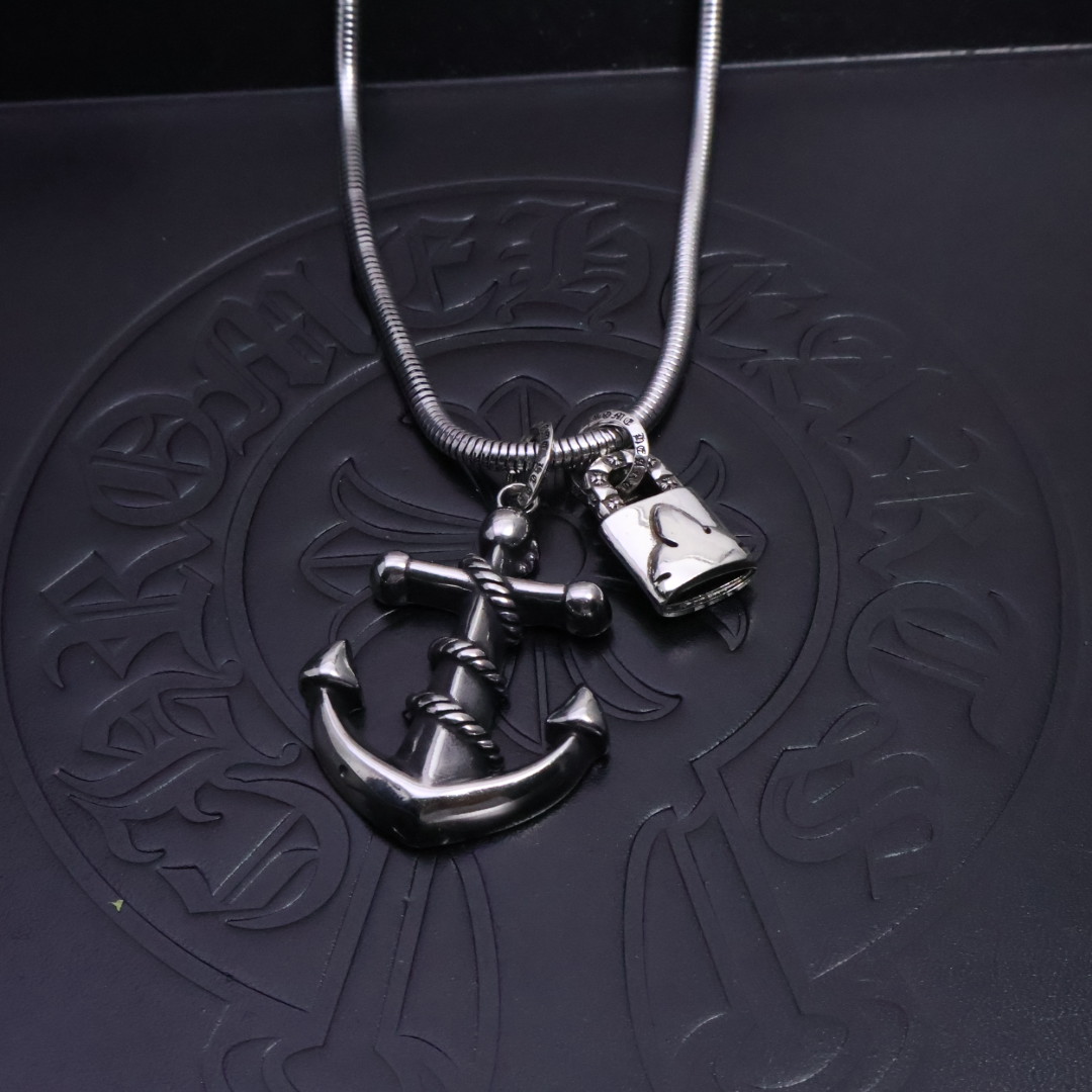 Chrome Hearts Anchor & Lock Dual - Charm Pendant Necklace - 925S Silver Chain CH - ALDCPN214