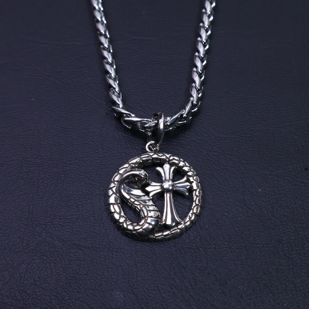 Chrome Hearts Cobra & Cross Pendant Necklace - 925S Silver Chain CH - CCPN182