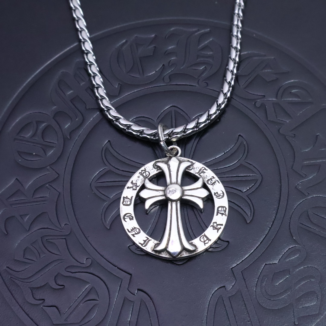 Chrome Hearts Runic Circle & Cross Pendant Necklace - 925S Silver Chain CH - RCCPN178