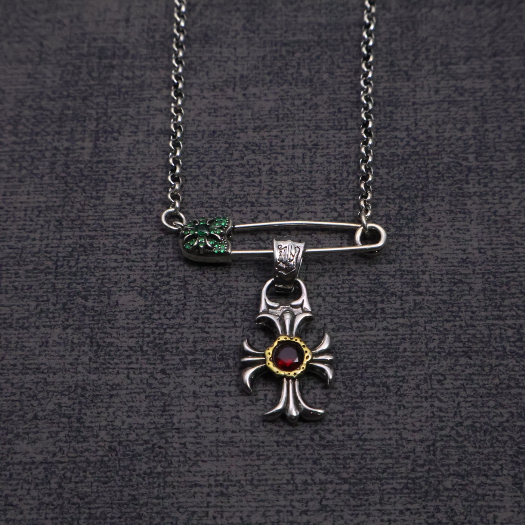 Chrome Hearts Multi - Element Pendant Necklace - 925S Silver Chain Jewelry with Gem Inlays CH - MEP91