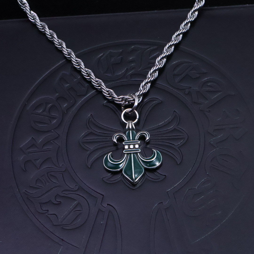 Chrome Hearts Enamel - Inlaid Fleur - de - Lis Pendant Necklace - 925S Silver Rope - Chain Jewelry CH - EIF74