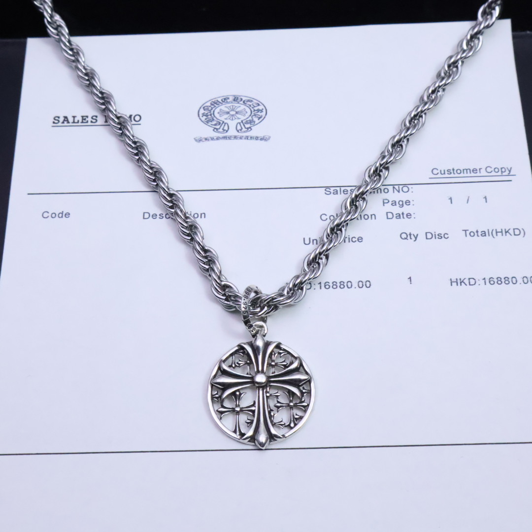 Chrome Hearts Filigree Cross Disc Pendant Necklace - 925S Silver Rope - Chain Jewelry CH - FCD64