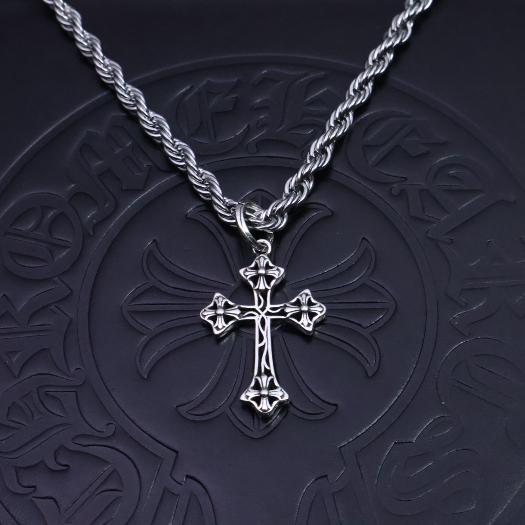 Chrome Hearts Filigree Cross Pendant Necklace - 925S Silver Rope - Chain Jewelry CH - FC58