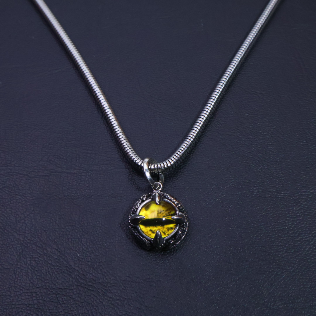 Chrome Hearts Yellow Gem - Set Circular Pendant Necklace - 925S Silver Snake - Chain Jewelry CH - YGCP47