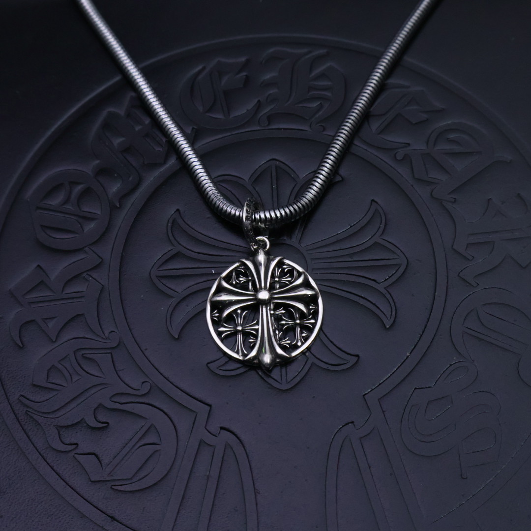 Chrome Hearts Filigree Cross Disc Pendant Necklace - 925S Silver Snake - Chain Jewelry CH - FCD45