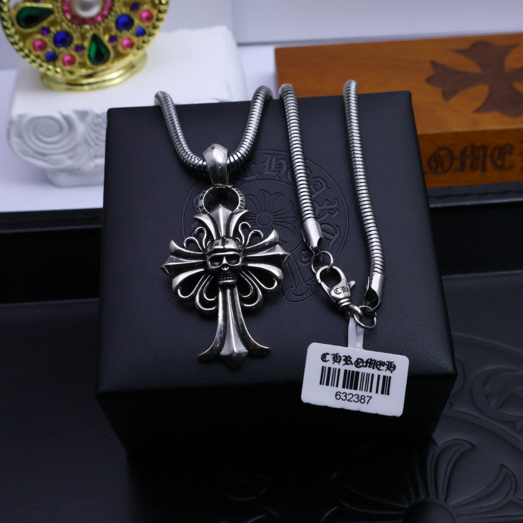 Chrome Hearts Skull - Cross Pendant Necklace - 925S Silver Snake - Chain Jewelry CH - SCCP43