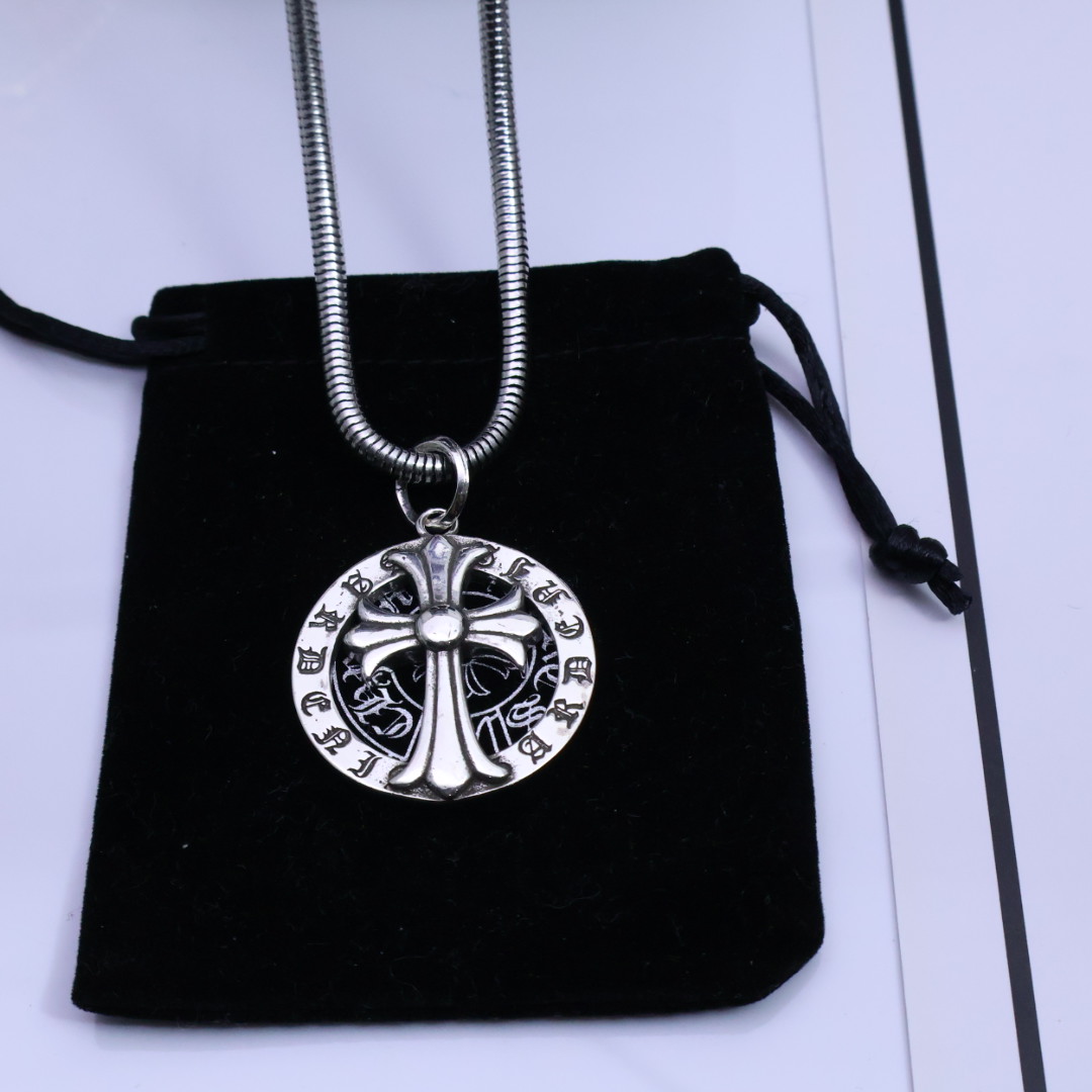 Chrome Hearts Cross - In - Circle Pendant Necklace - 925S Silver Snake - Chain Jewelry CH - CIC38