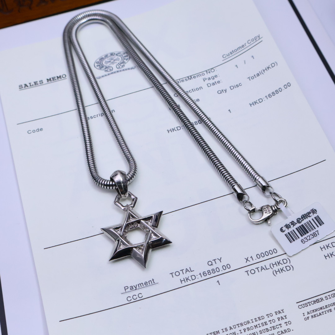 Chrome Hearts Star of David Pendant Necklace - 925S Silver Snake - Chain Jewelry CH - SOD36