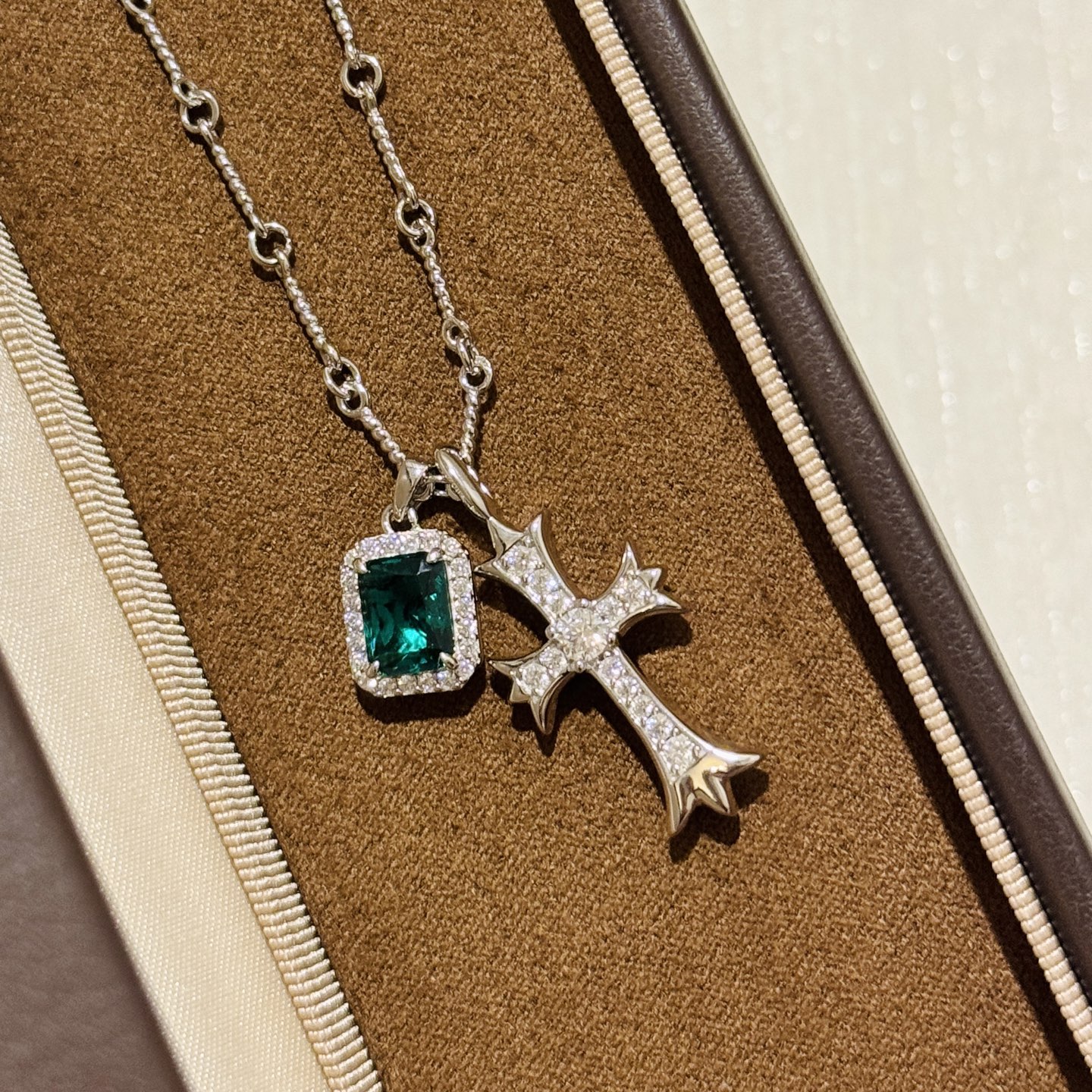 Chrome Hearts Diamond - Cross & Emerald - Tag Pendant Necklace - Precious Metal Jewelry CH - DEC25