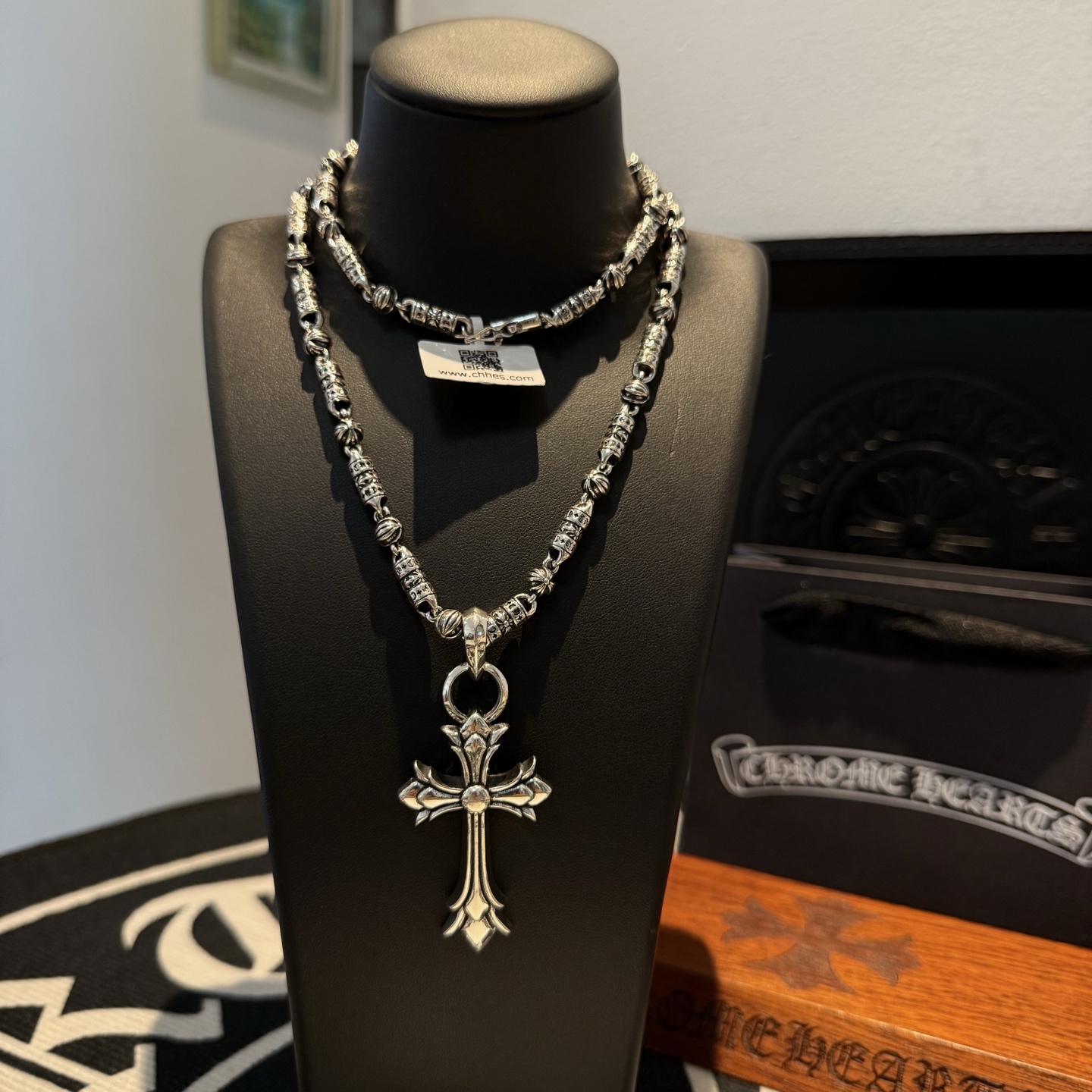 Chrome Hearts Engraved Chain Cross Pendant Necklace - 925S Silver Jewelry CH - EC18