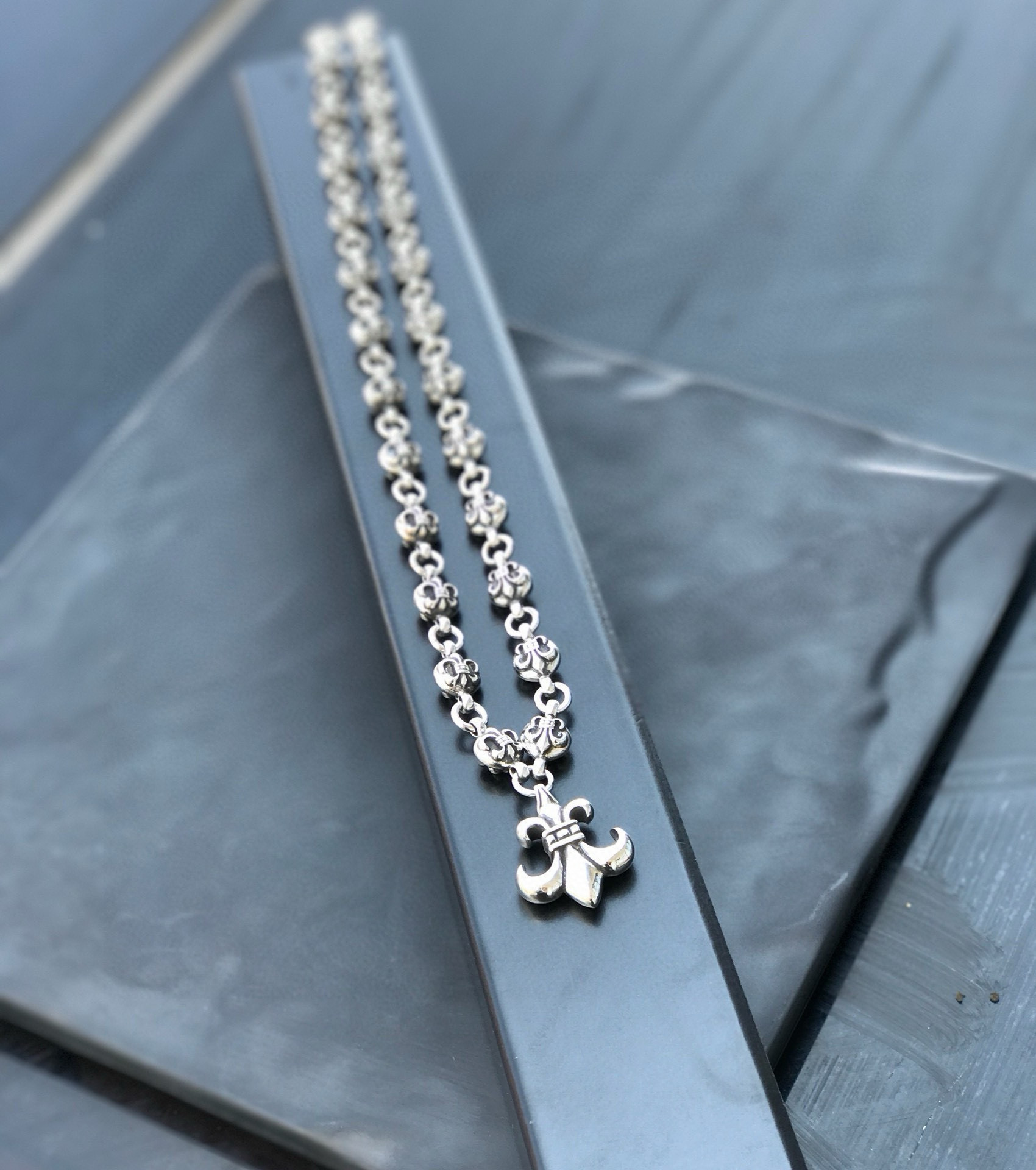 Chrome Hearts Fleur - de - Lis Pendant Necklace - 925S Silver Ornate Chain Jewelry CH - FL07