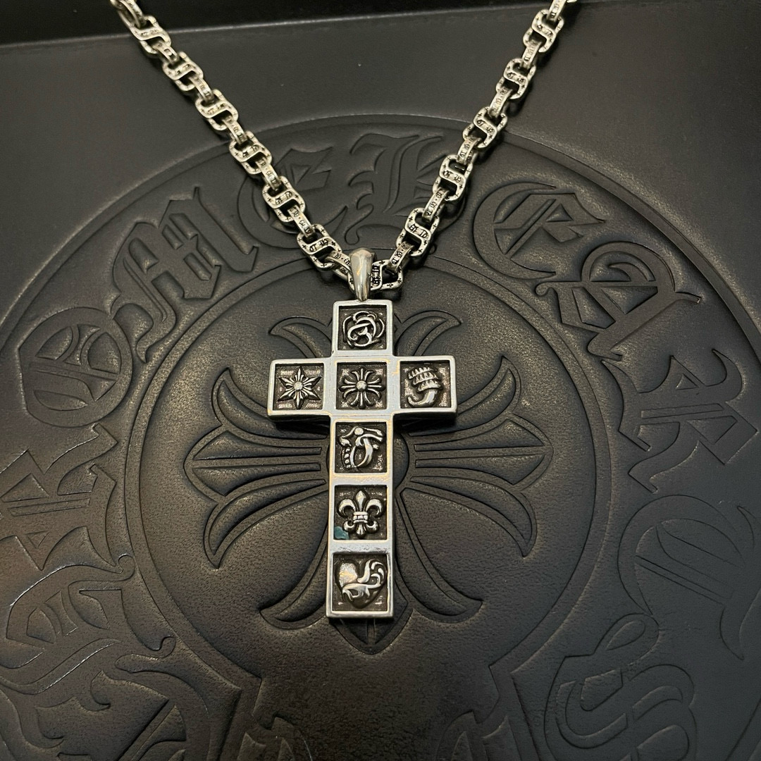 Chrome Hearts Multi - Motif Cross Pendant Necklace - 925S Silver Chain Jewelry CH - CM05