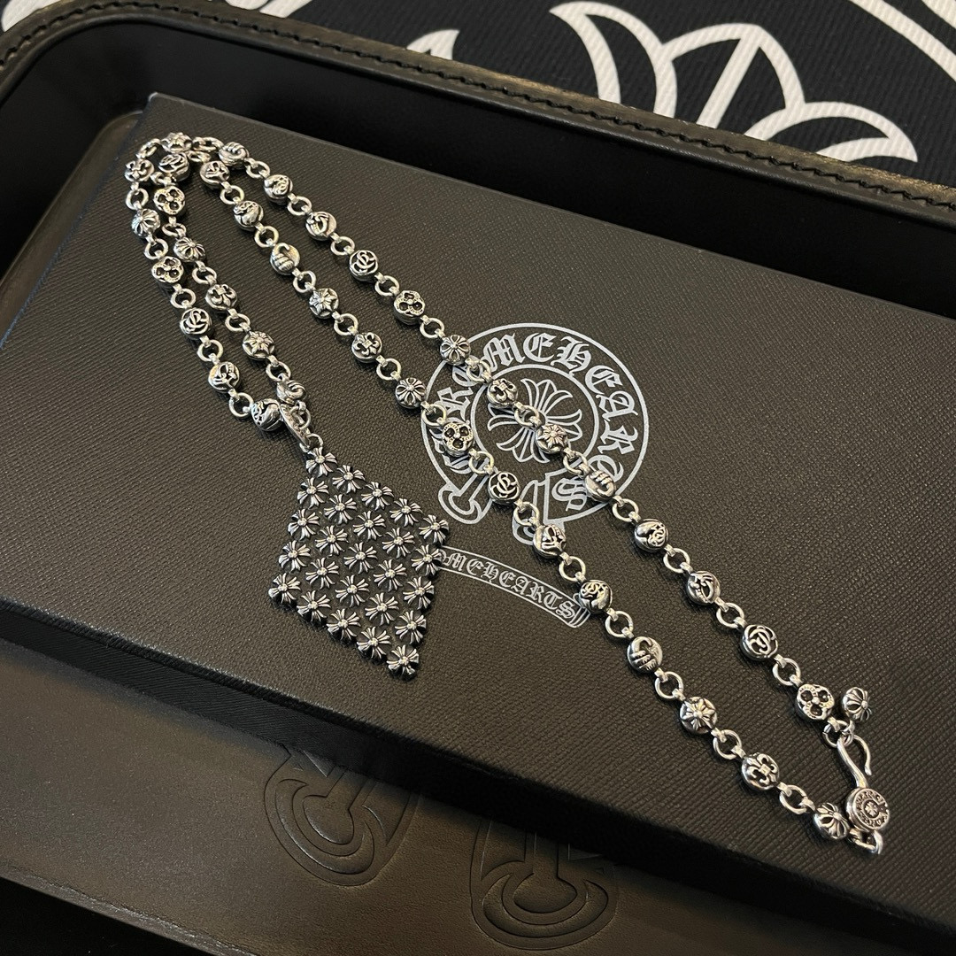 Chrome Hearts Floral - Patterned Pendant Necklace - 925S Silver Ornate Chain Jewelry CH - FP04