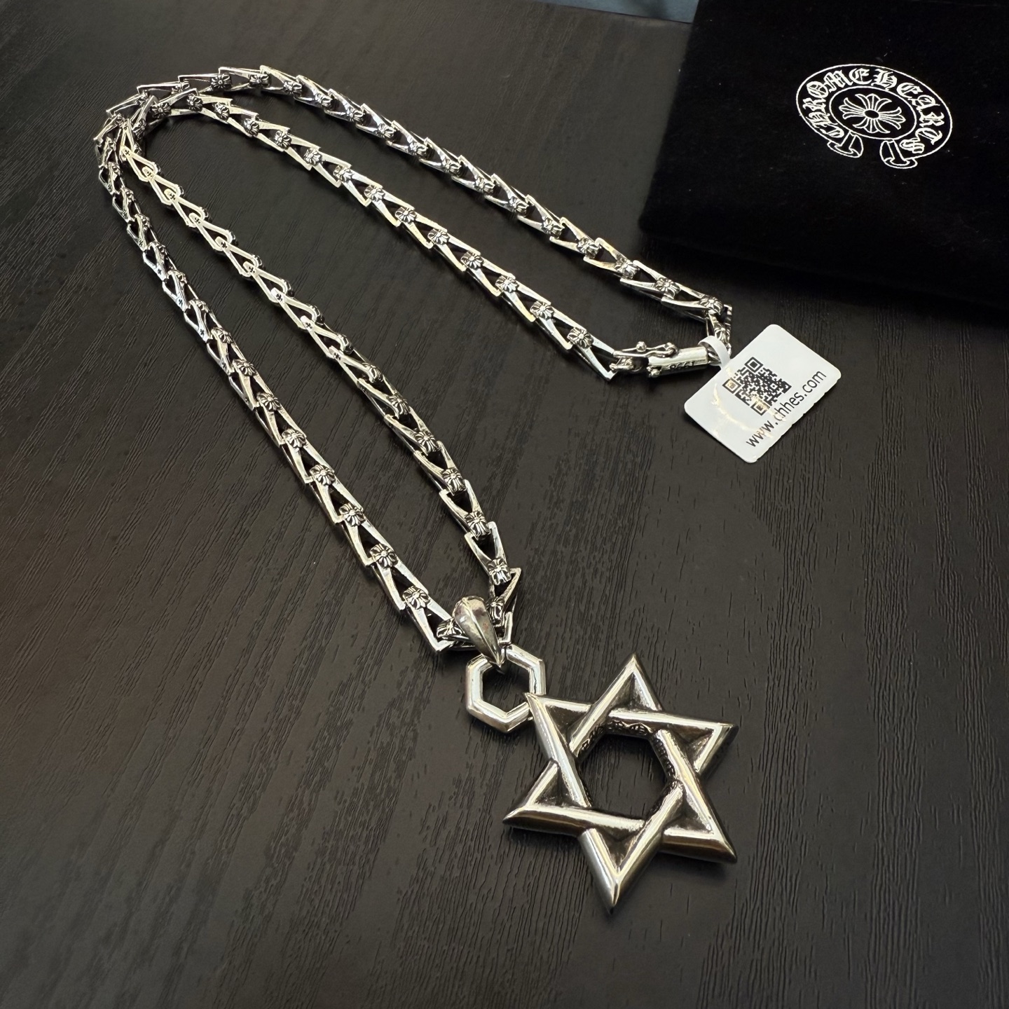 Chrome Hearts Star of David Pendant Necklace - 925S Silver Geometric Chain Jewelry CH - SD02