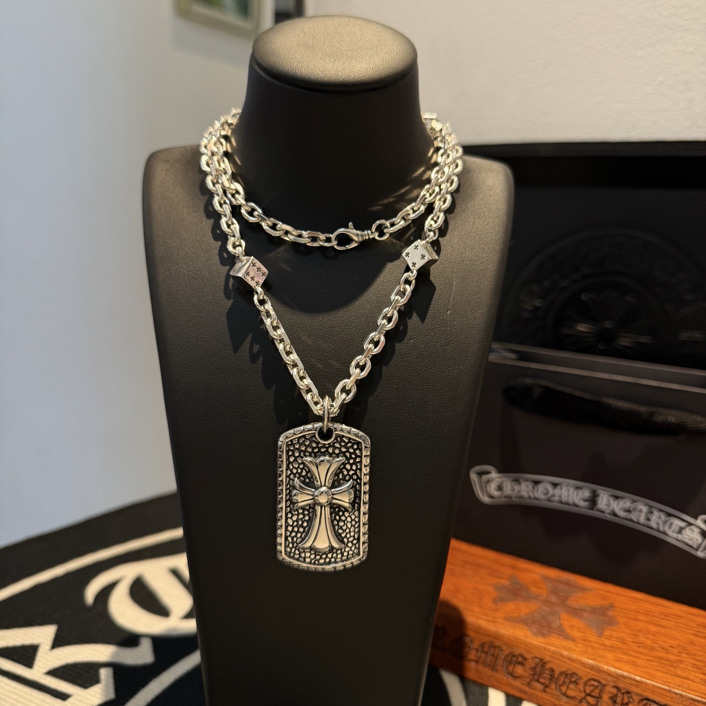 Chrome Hearts Cross Dog Tag Necklace - 925 Silver Gothic Chain Jewelry
