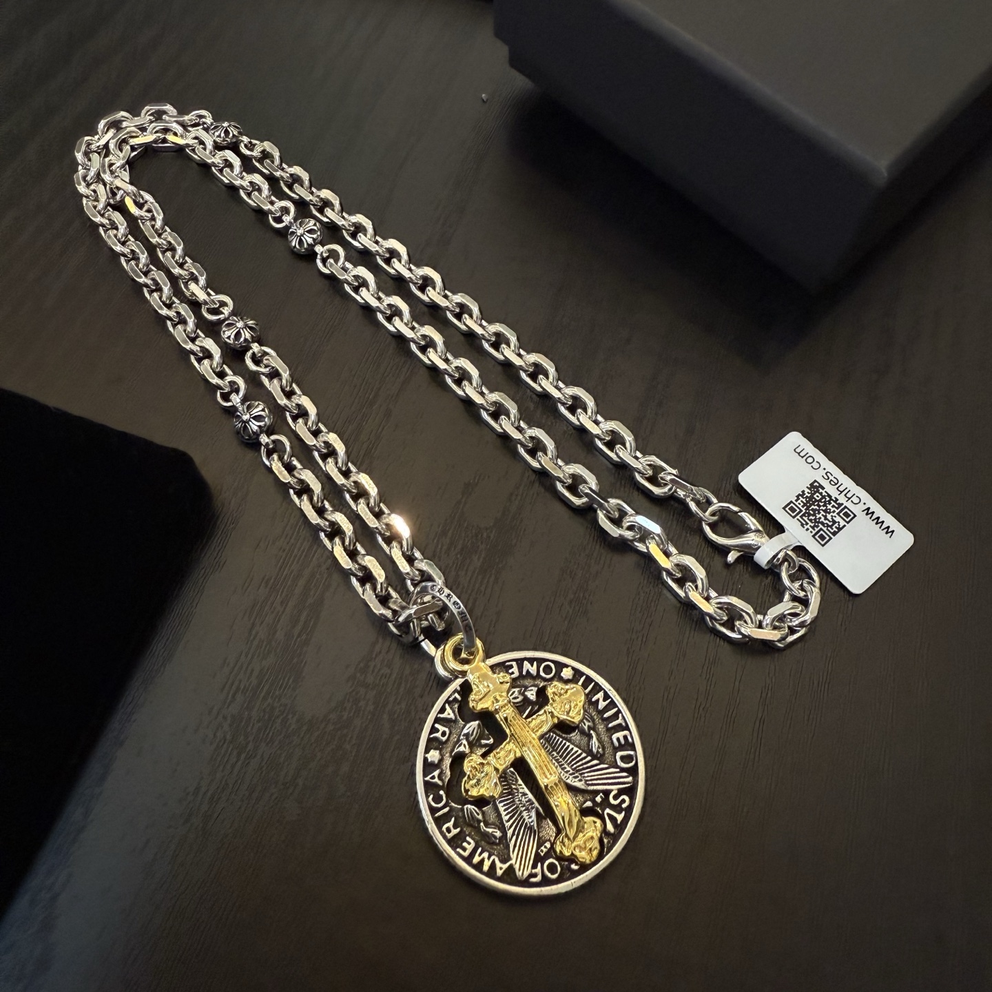 Chrome Hearts Cross Coin Pendant Necklace - 925s Silver & Gold - Tone Gothic Jewelry CH 253