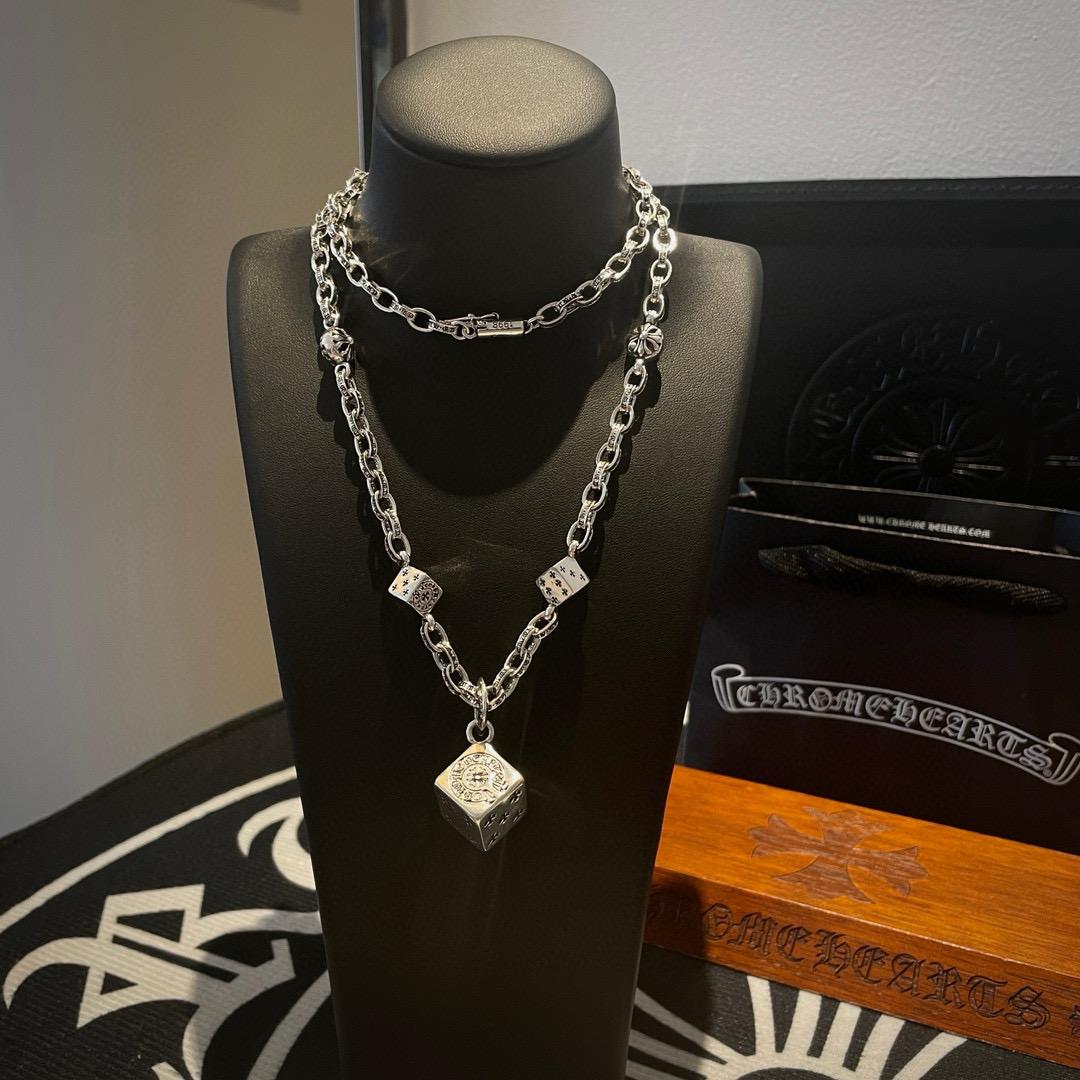 Chrome Hearts Dice Pendant Necklace - 925 Silver Gothic Style Jewelry