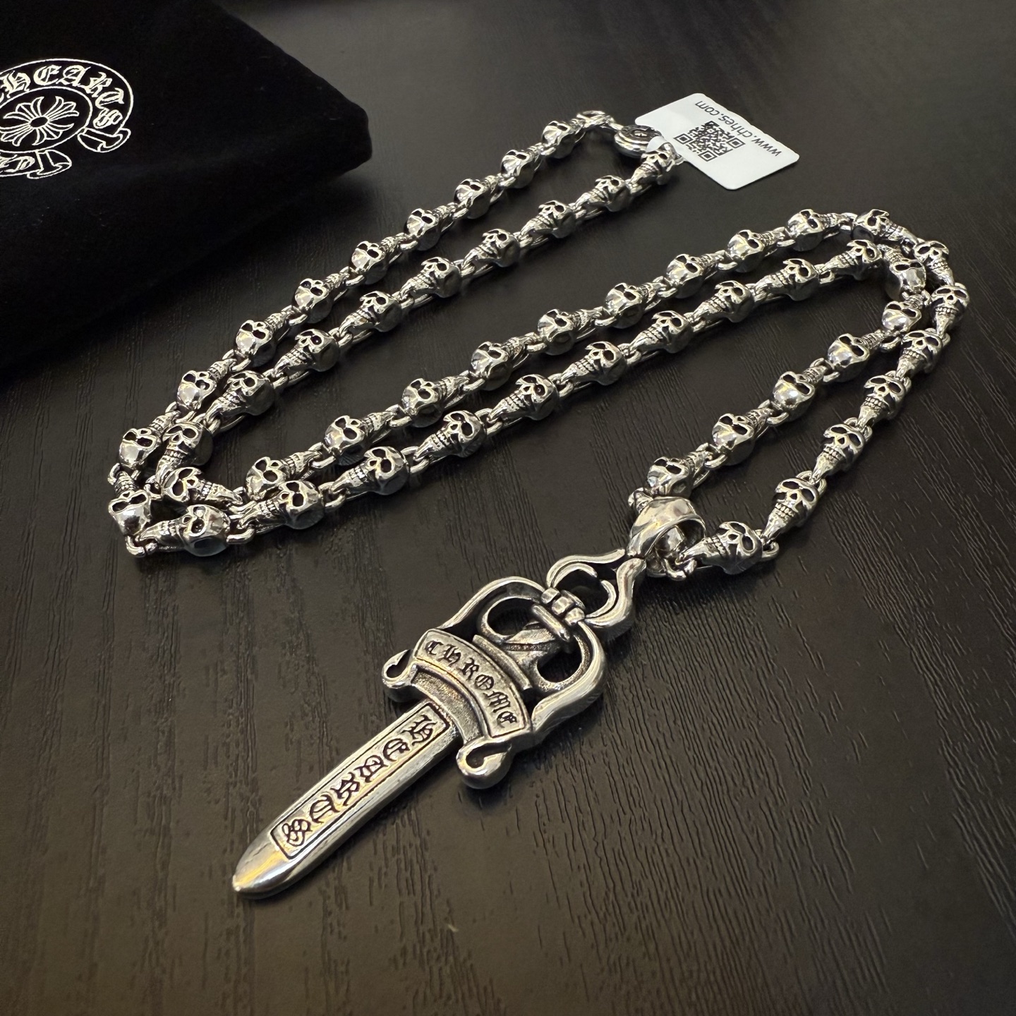 Chrome Hearts Gold - Plated Emerald - Inlaid Gothic Cross Pendant Necklace (Ornate Link Chain) CH - GOLD02