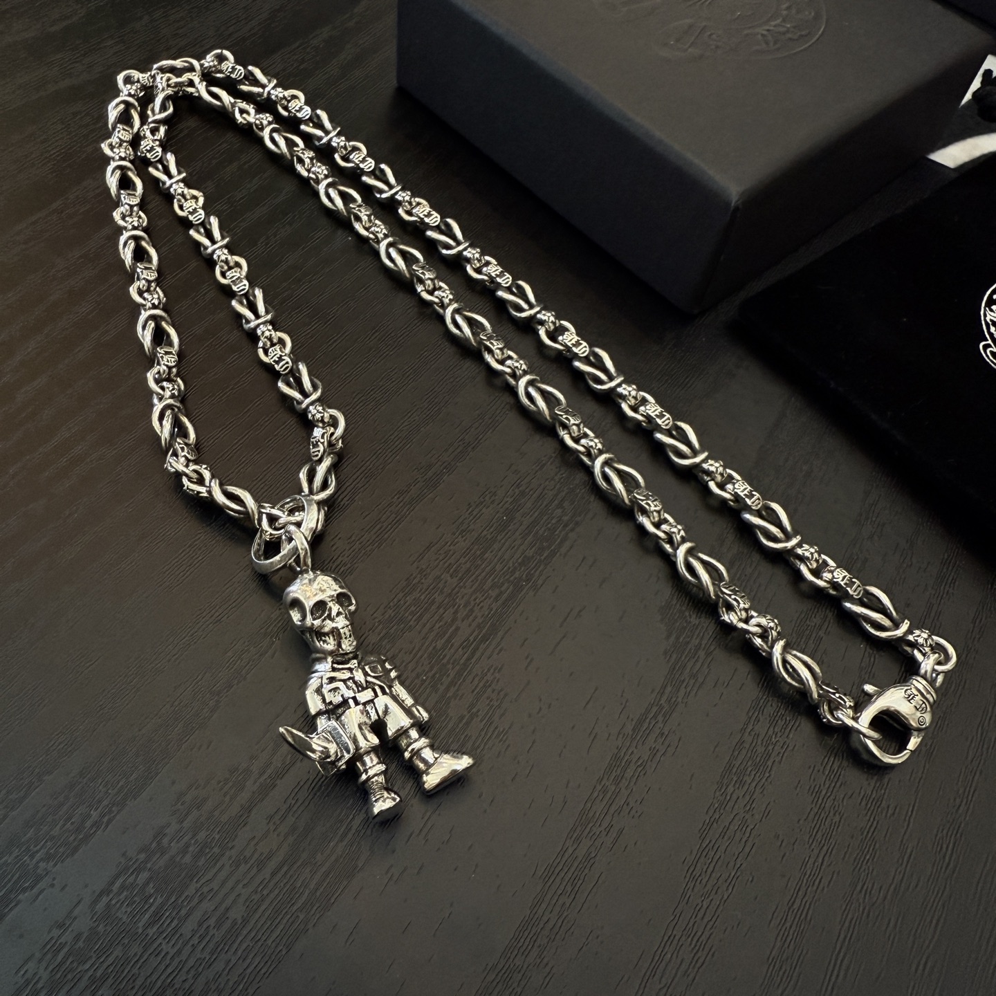 Chrome Hearts Sterling Silver Cartoon - Skull Pendant Necklace (Engraved Braided Chain) CH - SKL02