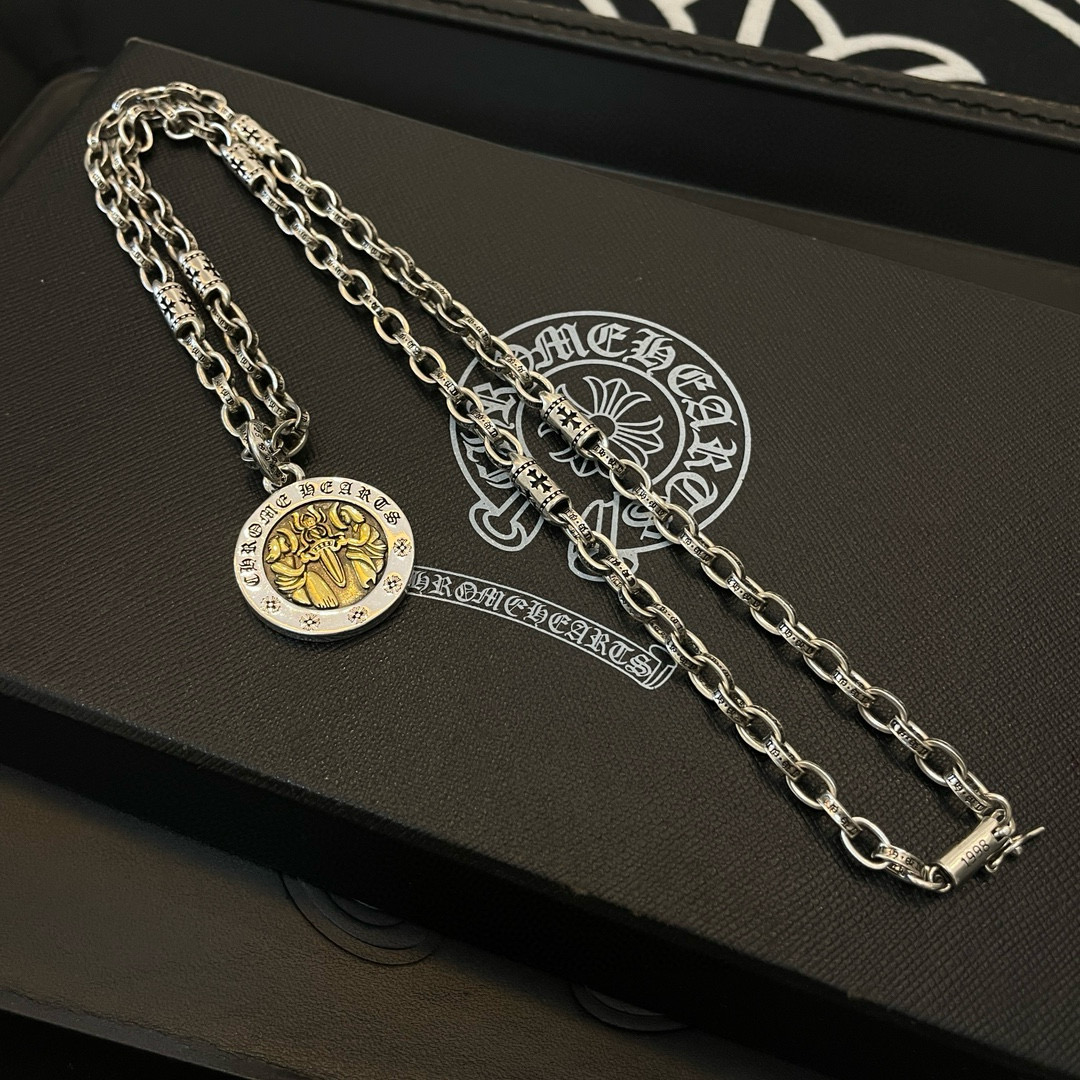 Chrome Hearts Sterling Silver Two - Tone Medallion Necklace (Mixed - Link Chain) CH - MED02