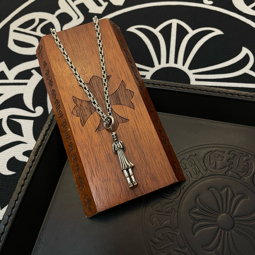 Chrome Hearts Sterling Silver Figural Pendant Necklace (Rectangular Link Chain) CH - FIG01