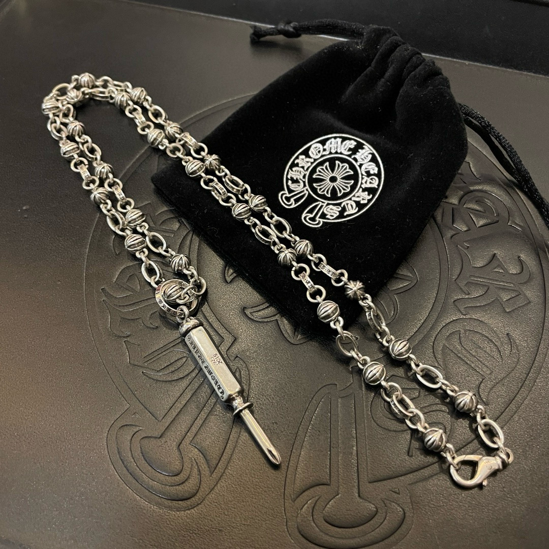 Chrome Hearts Sterling Silver Tool - Inspired Pendant Necklace (Mixed - Link Chain) CH - TLP01