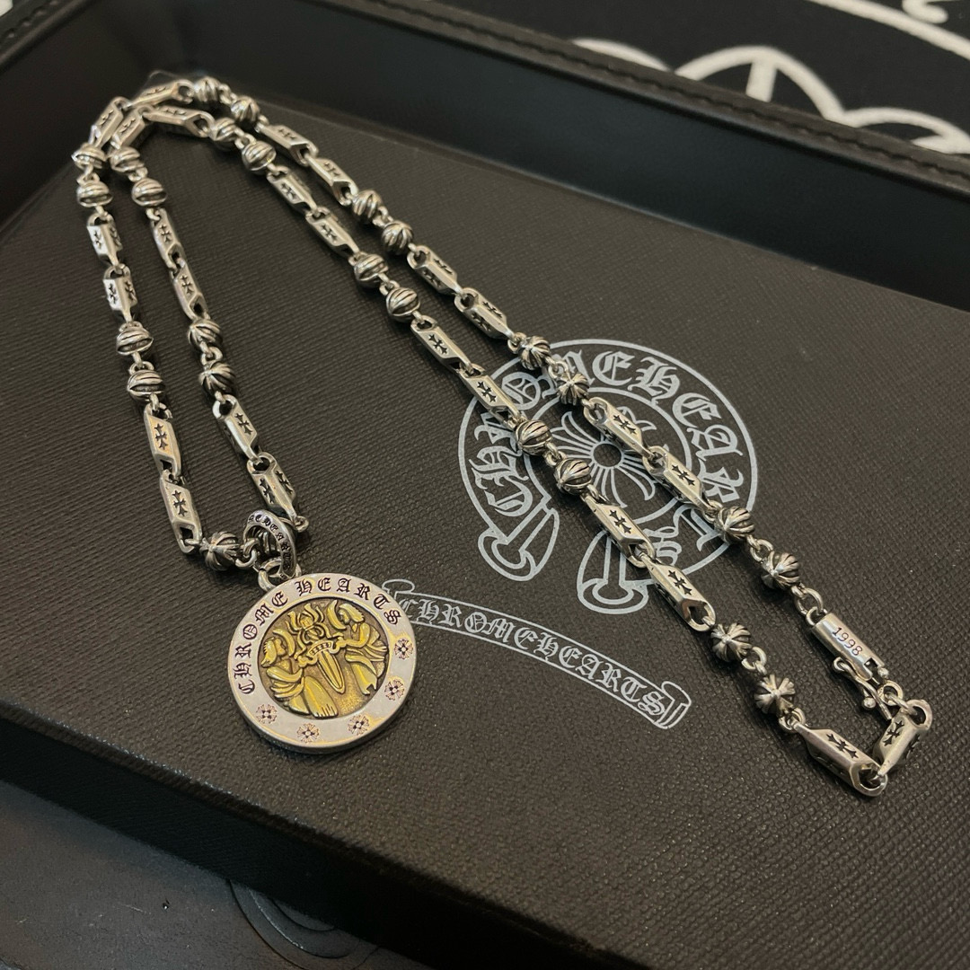 Chrome Hearts Sterling Silver Two - Tone Medal Pendant Necklace (Mixed - Link Chain) CH - MDC01