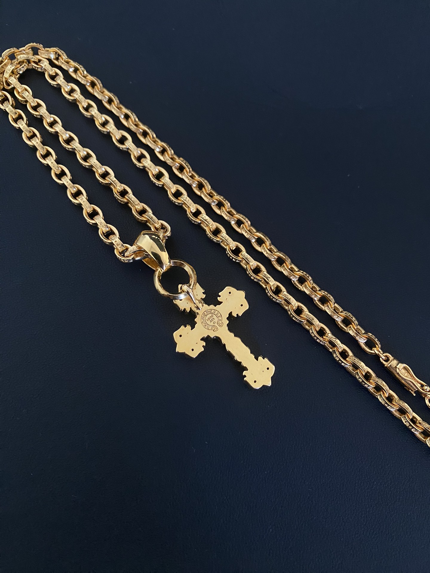 Chrome Hearts Gold - Plated Sterling Silver Diamond - Encrusted Gothic Cross Pendant Necklace CH - GXC01