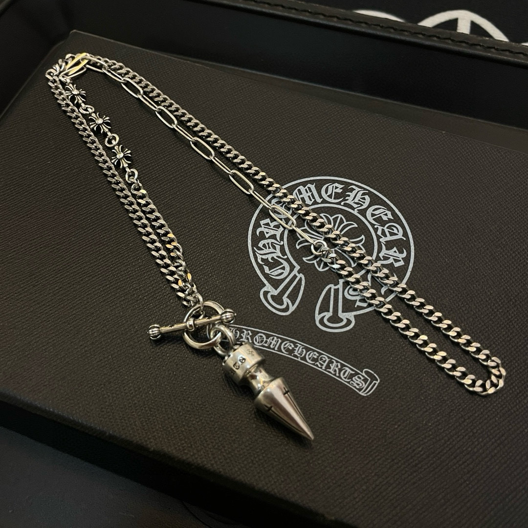 Chrome Hearts Sterling Silver Dual - Chain Spear Pendant Necklace CH - DSP01