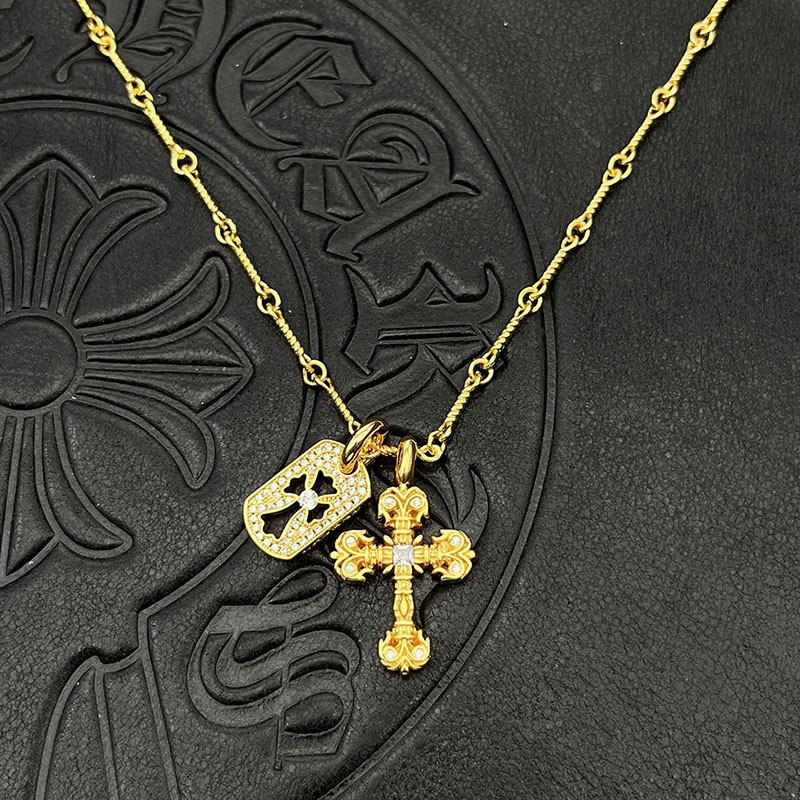Chrome Hearts Sterling Silver Gem - Encrusted Heart Pendant Necklace (Cuban Chain) CH - HT01