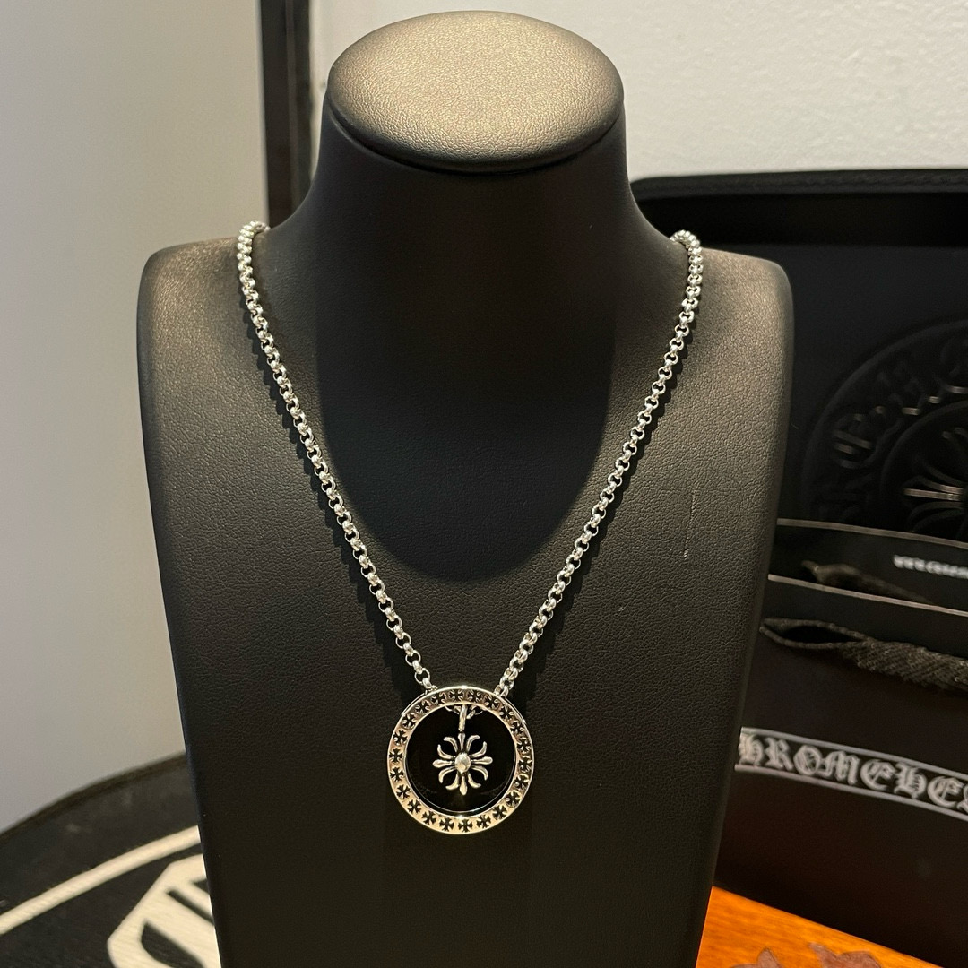 Chrome Hearts Sterling Silver Rotating Cross - in - Circle Pendant Necklace CH - CIRC01