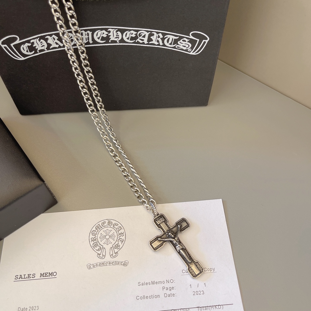 Chrome Hearts Sterling Silver Crucifix Pendant Necklace CH - CR04