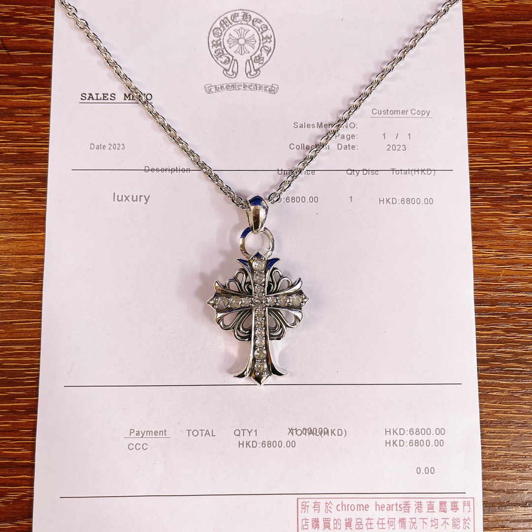 Chrome Hearts Sterling Silver Diamond - Encrusted Cross Pendant Necklace with Blue Accents CH - CR01