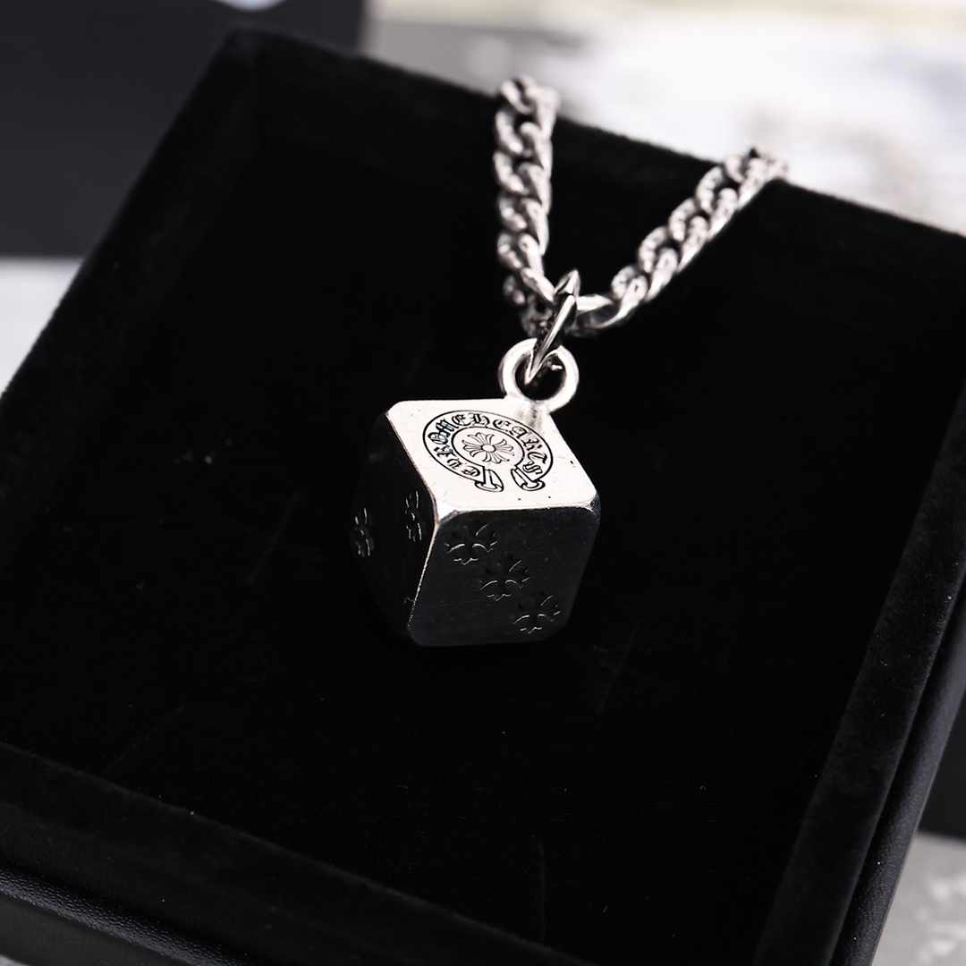 Chrome Hearts Sterling Silver Engraved Dice Pendant Necklace CH - DICE01