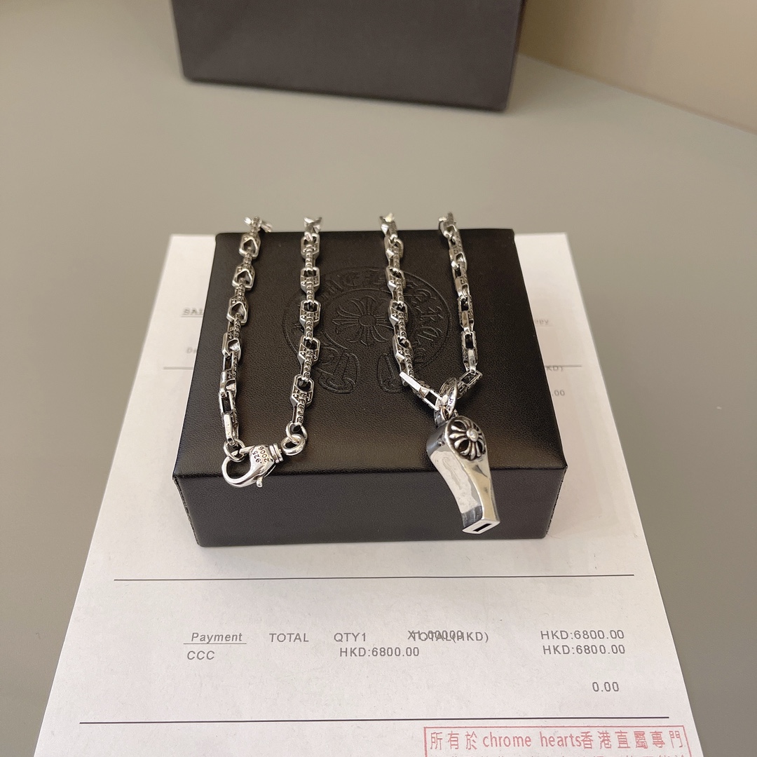 Chrome Hearts Sterling Silver Whistle - Shaped Pendant Necklace CH - WH01