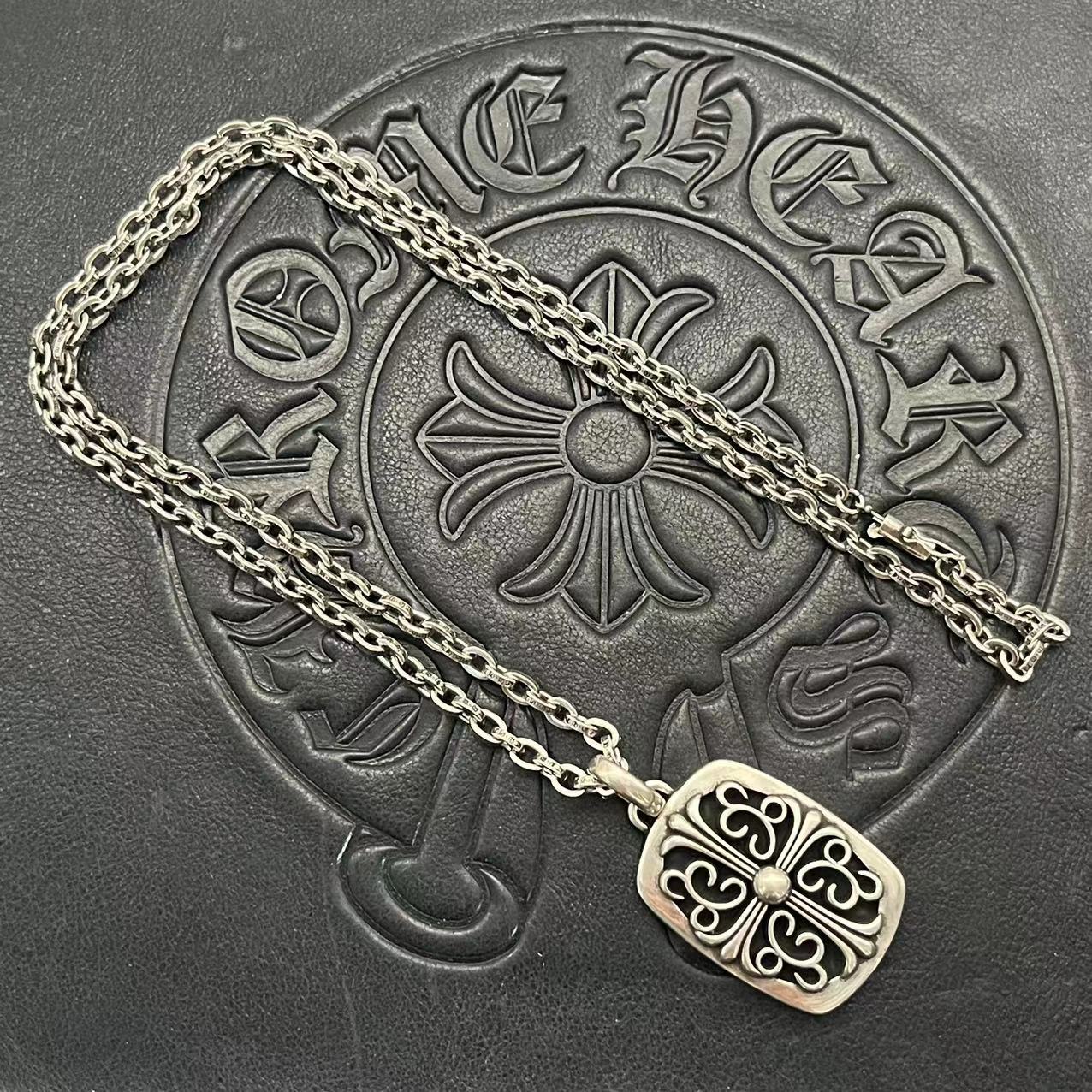 Chrome Hearts Sterling Silver Openwork Cross Square Pendant Necklace CH - OS01