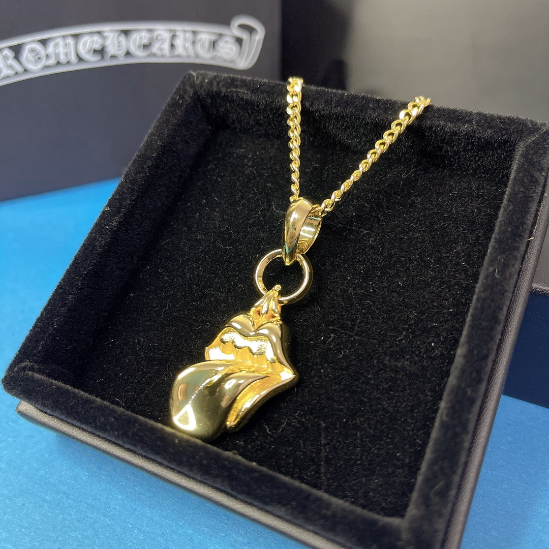 Chrome Hearts Gold - Plated Sterling Silver Tongue Pendant Necklace CH - TG01