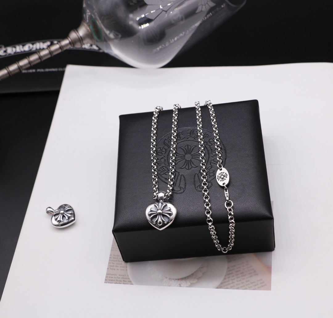 Chrome Hearts Sterling Silver Heart - Cross Pendant Necklace CH - HC01