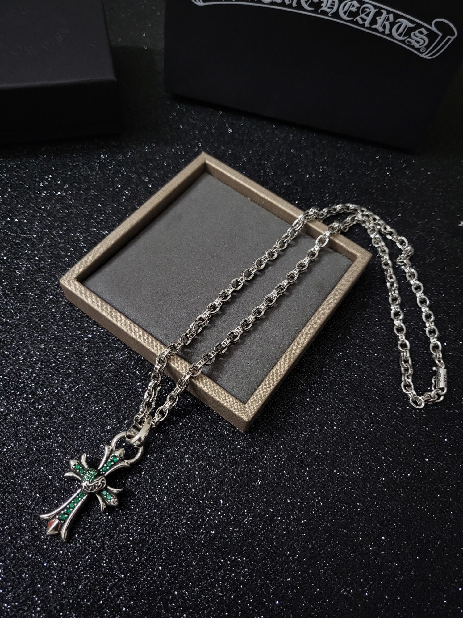 Chrome Hearts Sterling Silver Gem - Embellished Cross Pendant Necklace CH - CG01