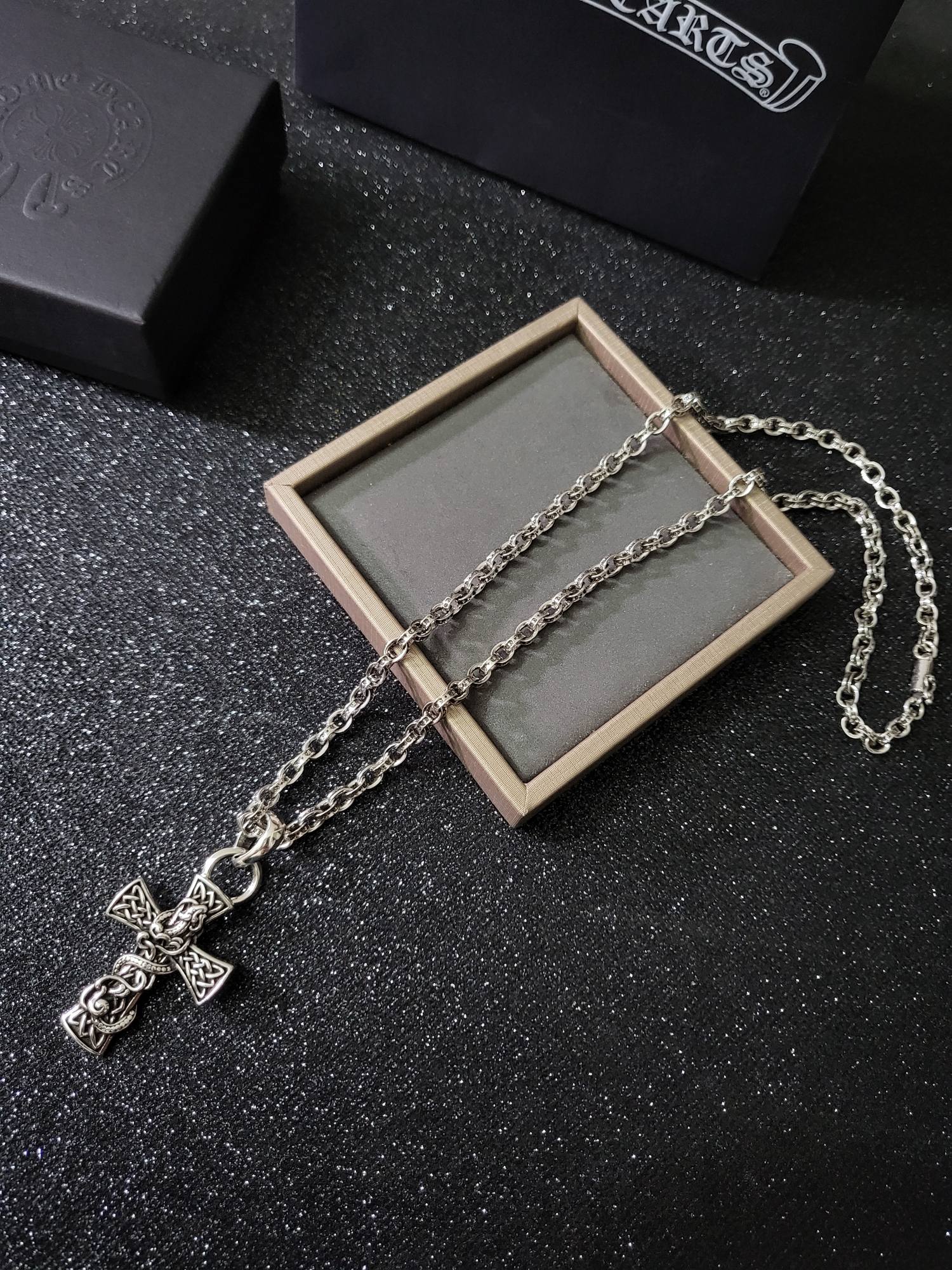 Chrome Hearts Sterling Silver Celtic Knot - Wrapped Cross Pendant Necklace CH - CK01