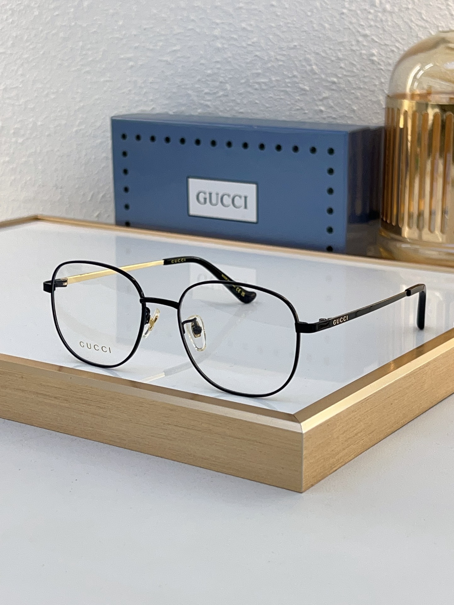 Gucci Round Metal Optical Eyeglasses with Black - Gold Frame - GG1160O