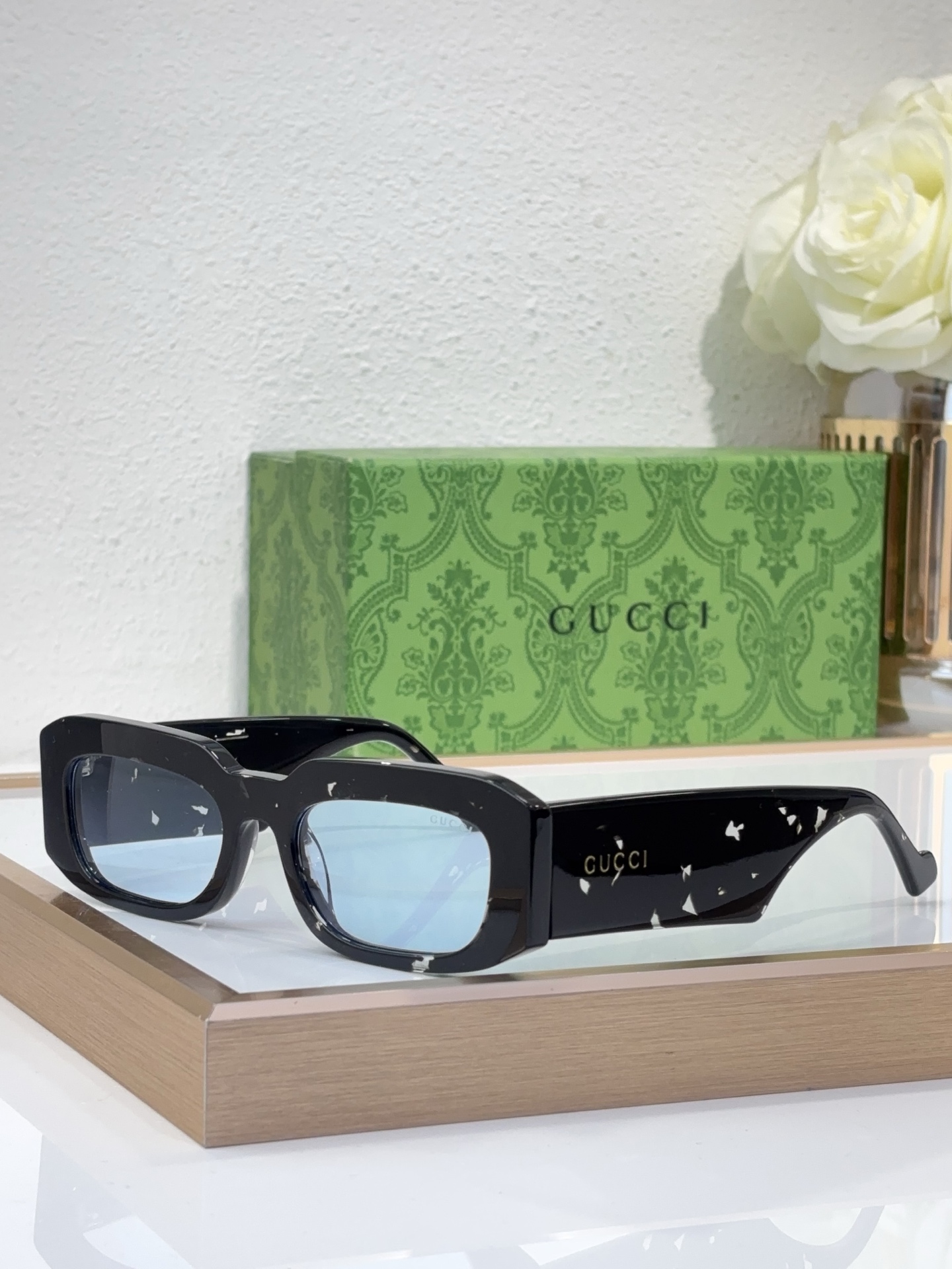 Gucci Square Acetate Sunglasses with Black Frame & Dark Lenses - GG1300S