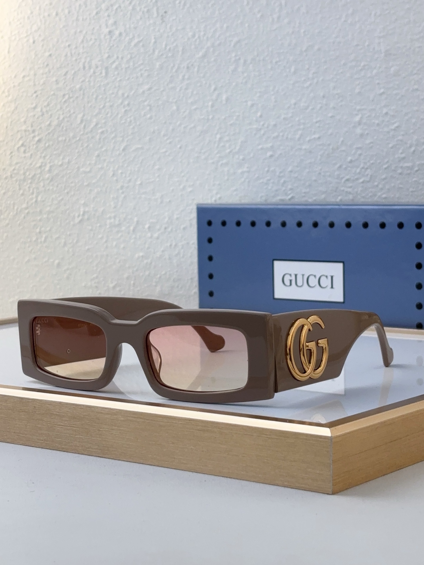 Gucci Square Acetate Sunglasses with Gold Double G & Brown Gradient Lenses - GG1299S