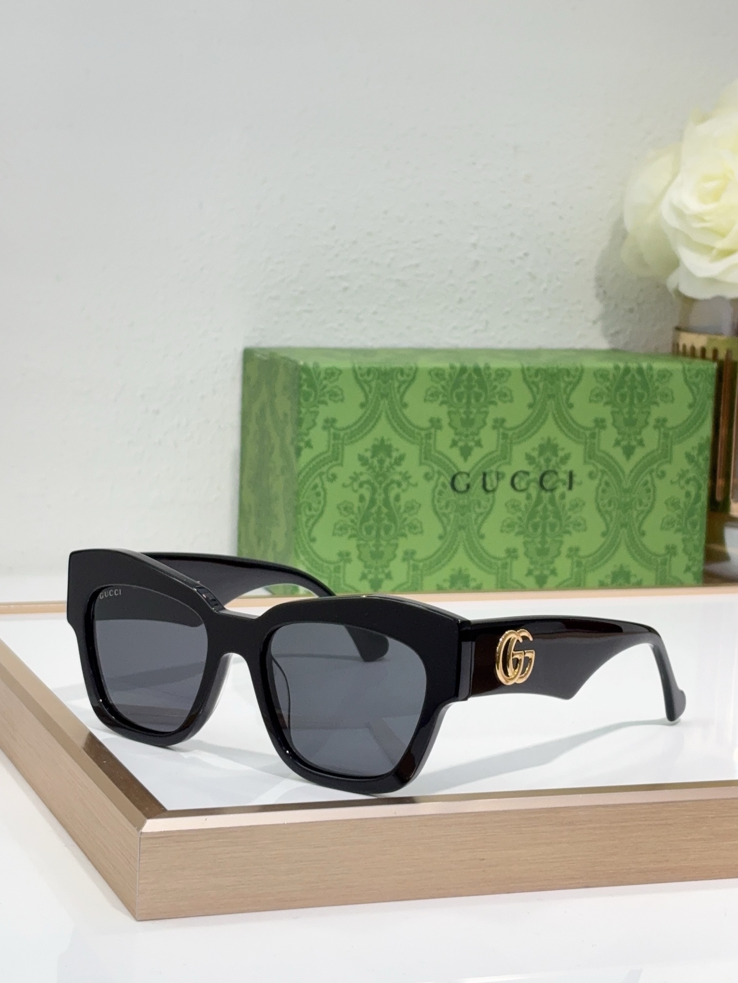 Gucci Square Acetate Sunglasses with Gold Double G Accents - GG1297S