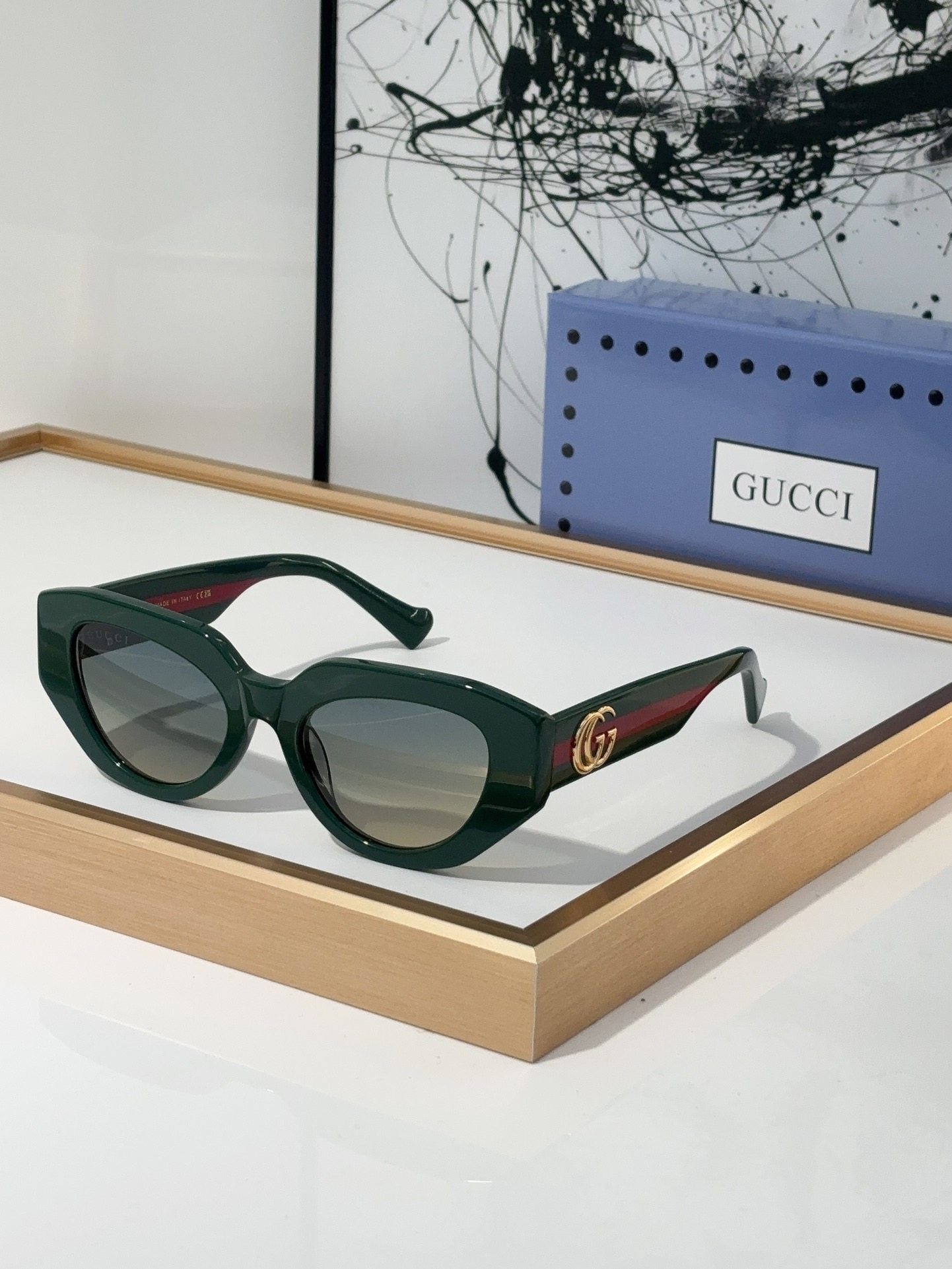 Gucci Cat - Eye Acetate Sunglasses with Gold Double G Accents - GG1296S