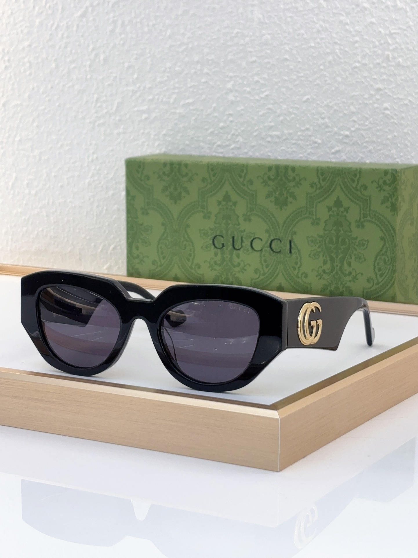 Gucci Cat - Eye Acetate Sunglasses with Gold Double G & Dark Lenses - GG1294S