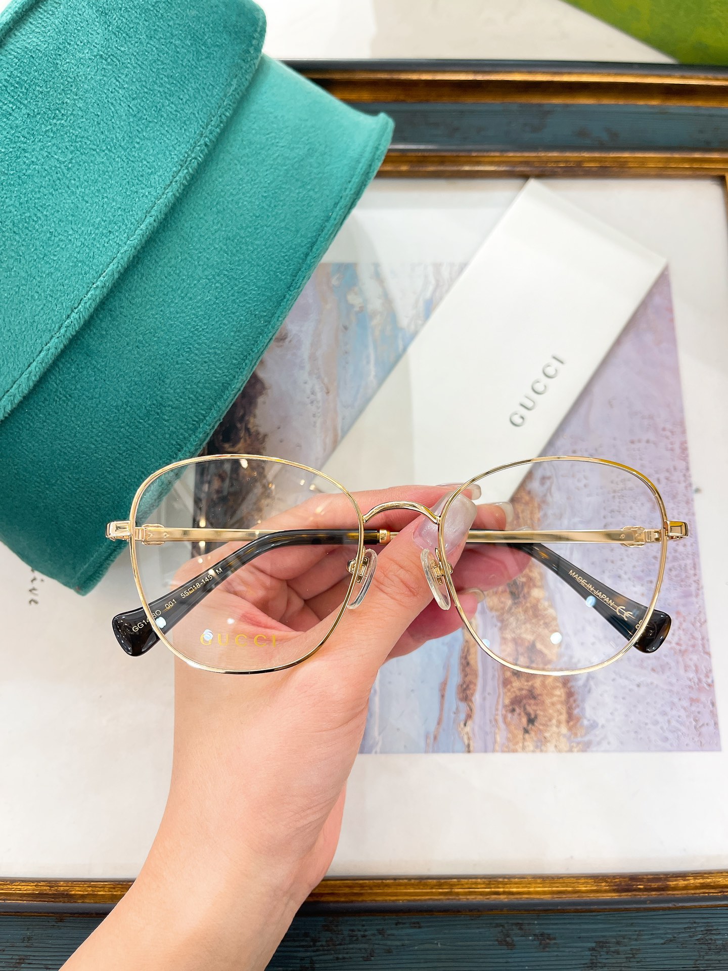 Gucci Round Metal Optical Eyeglasses with Gold Frame & Tortoiseshell Temples - GG1115O