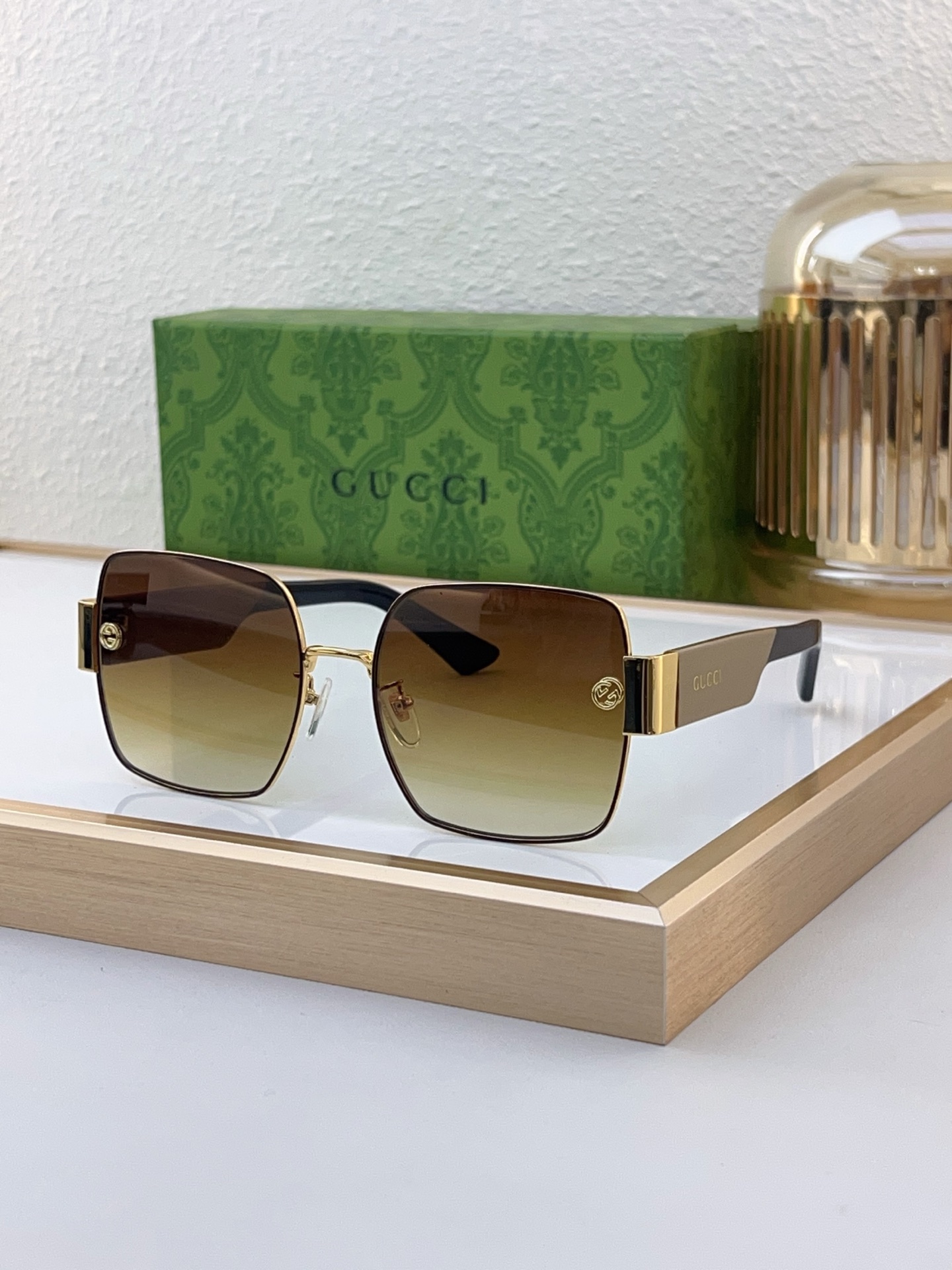 Gucci Square Sunglasses with Gold Accents & Purple Gradient Lenses - GG1283S