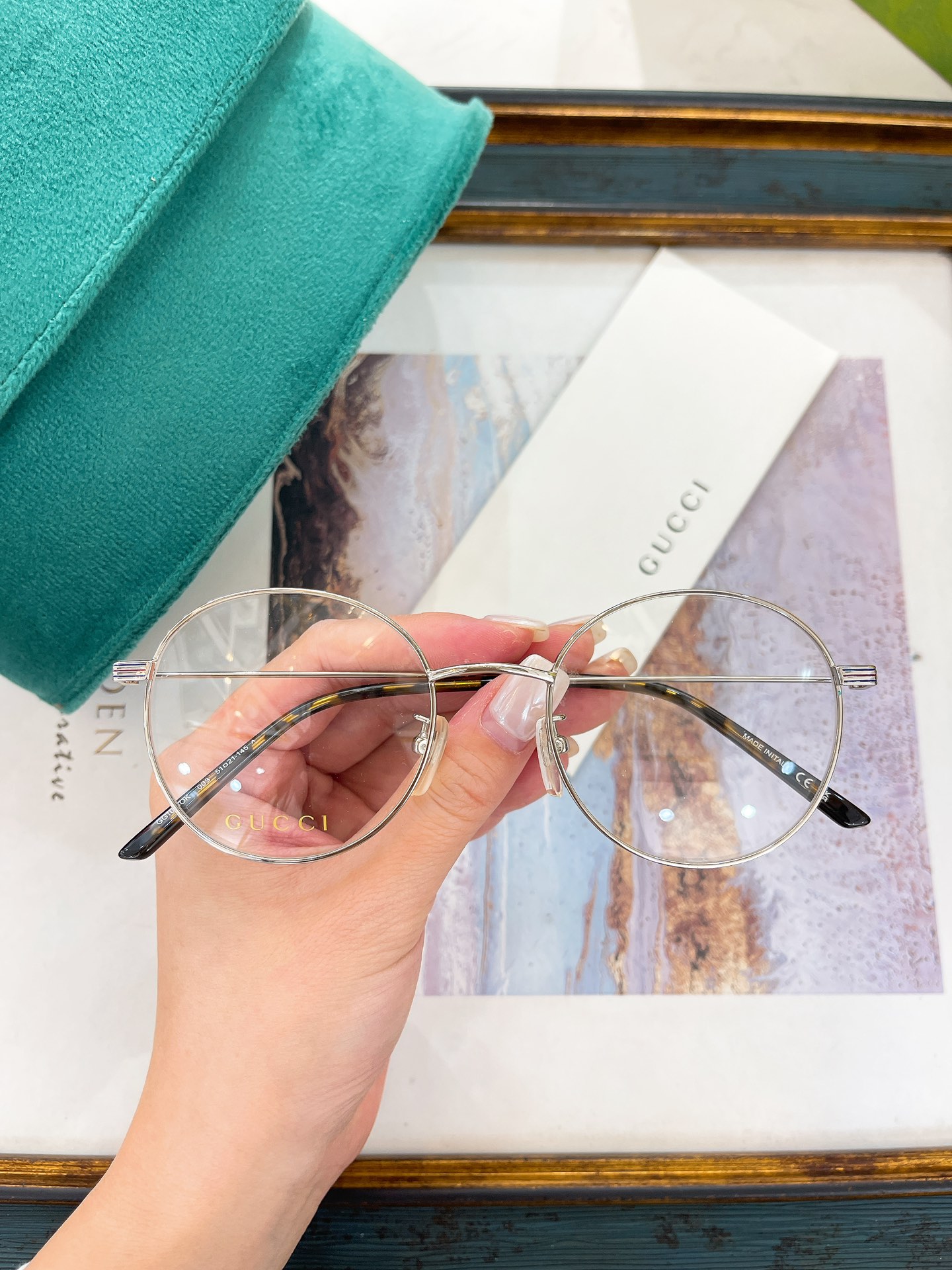 Gucci Round Metal Optical Eyeglasses with Red - Green Web Temples, Clear Prescription - Ready Lenses & Brand Detailing - GG1249O