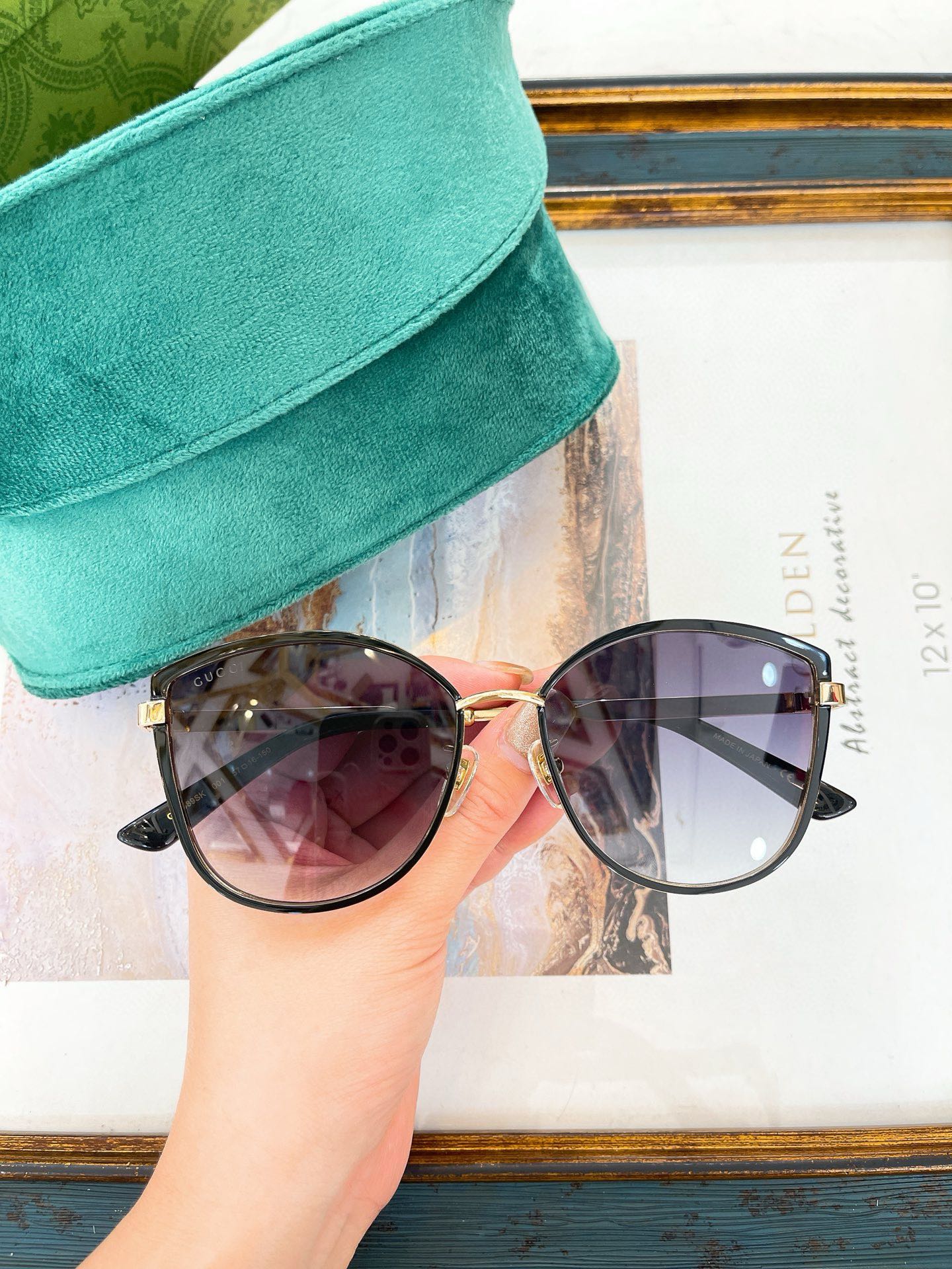 Gucci Hexagonal Semi - Rimless Sunglasses with Gradient Brown Lenses, Metal - Acetate Frame & Brand Detailing - GG1002S